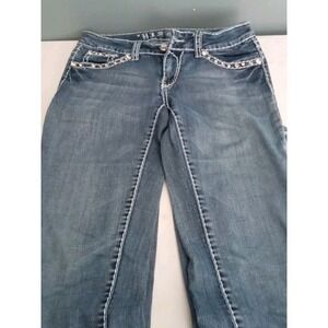 Miss Chic Jeans Embellished Pockets Rhinestones Denim Blue Jeans